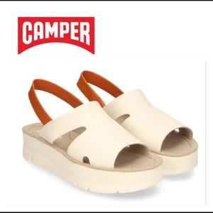 CAMPER  Oruga Up beige and orange leather lightweight platform sandals